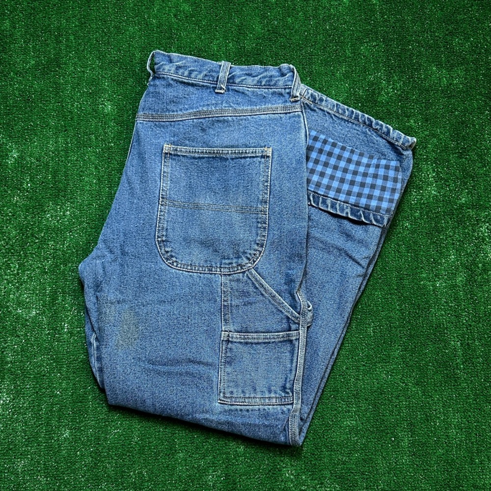 VTG Crossfire Carpenter Jeans Flannel Lined Workwear Distressed Blue 36x32